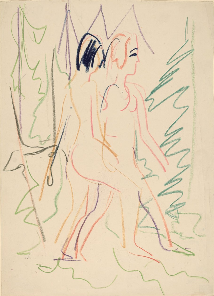 To nøgenbilleder i en skov, 1925. af Ernst Ludwig Kirchner