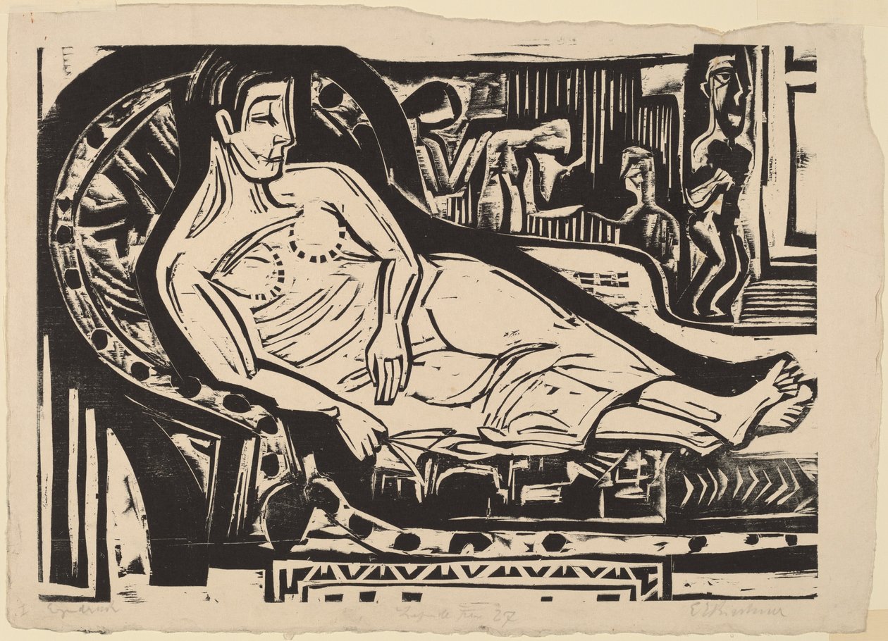 Kvinde liggende på en sofa, 1926. af Ernst Ludwig Kirchner