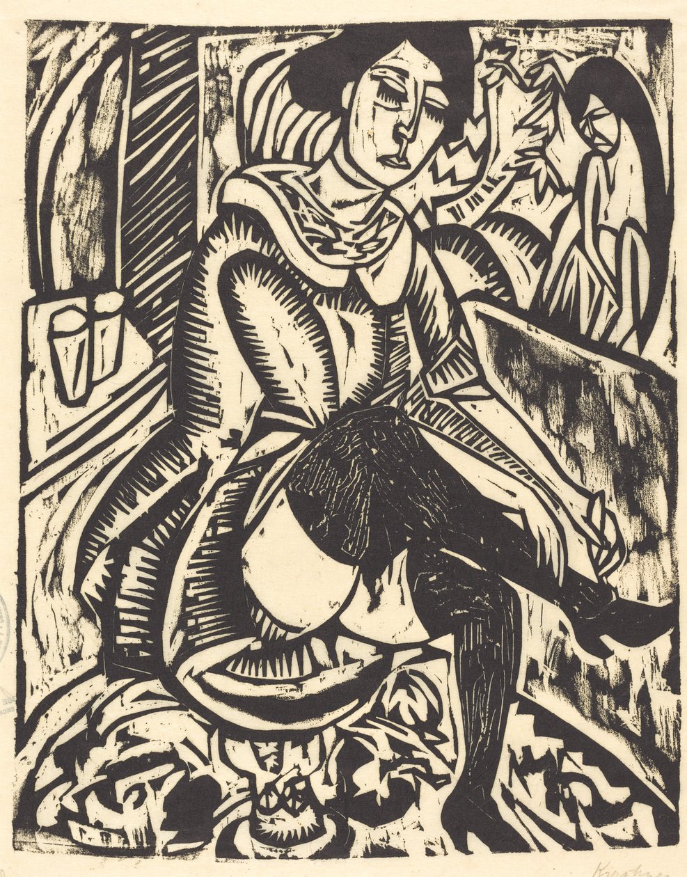 Kvinde binder sin sko Frau, Schuh Zuknopfend, 1912. af Ernst Ludwig Kirchner