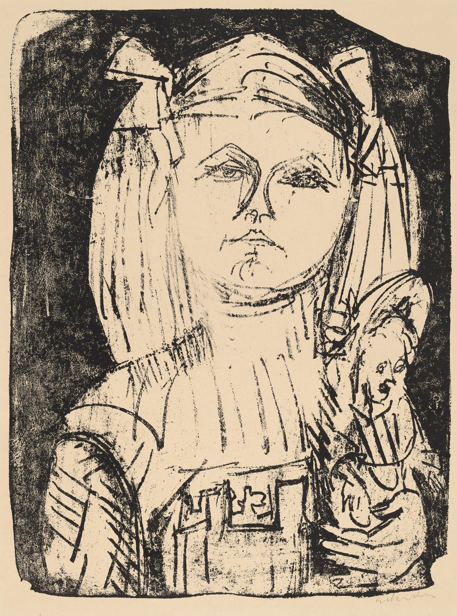 Ung pige med dukke, 1916. af Ernst Ludwig Kirchner