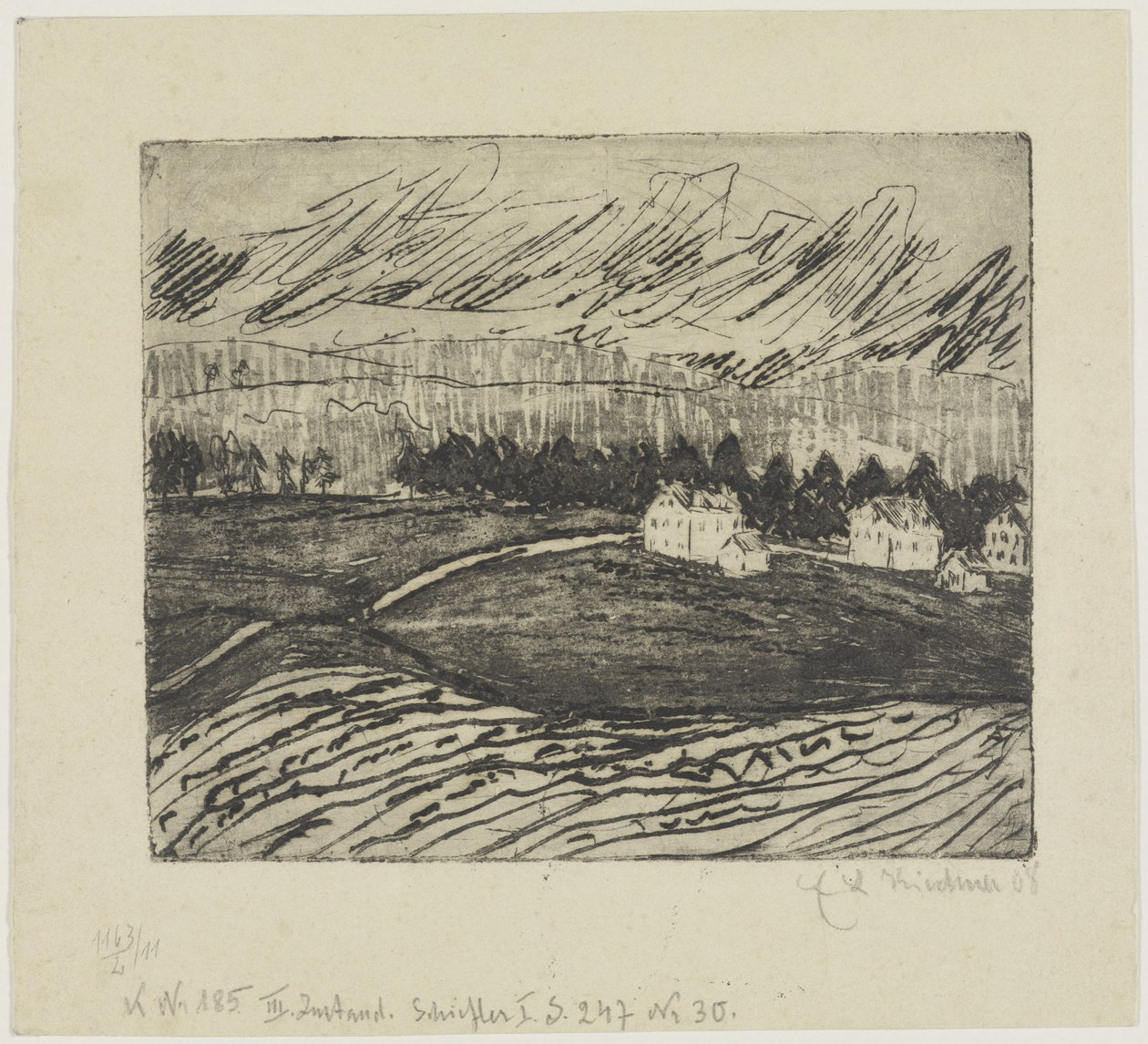 Marker og huse i Erzgebirge af Ernst Ludwig Kirchner