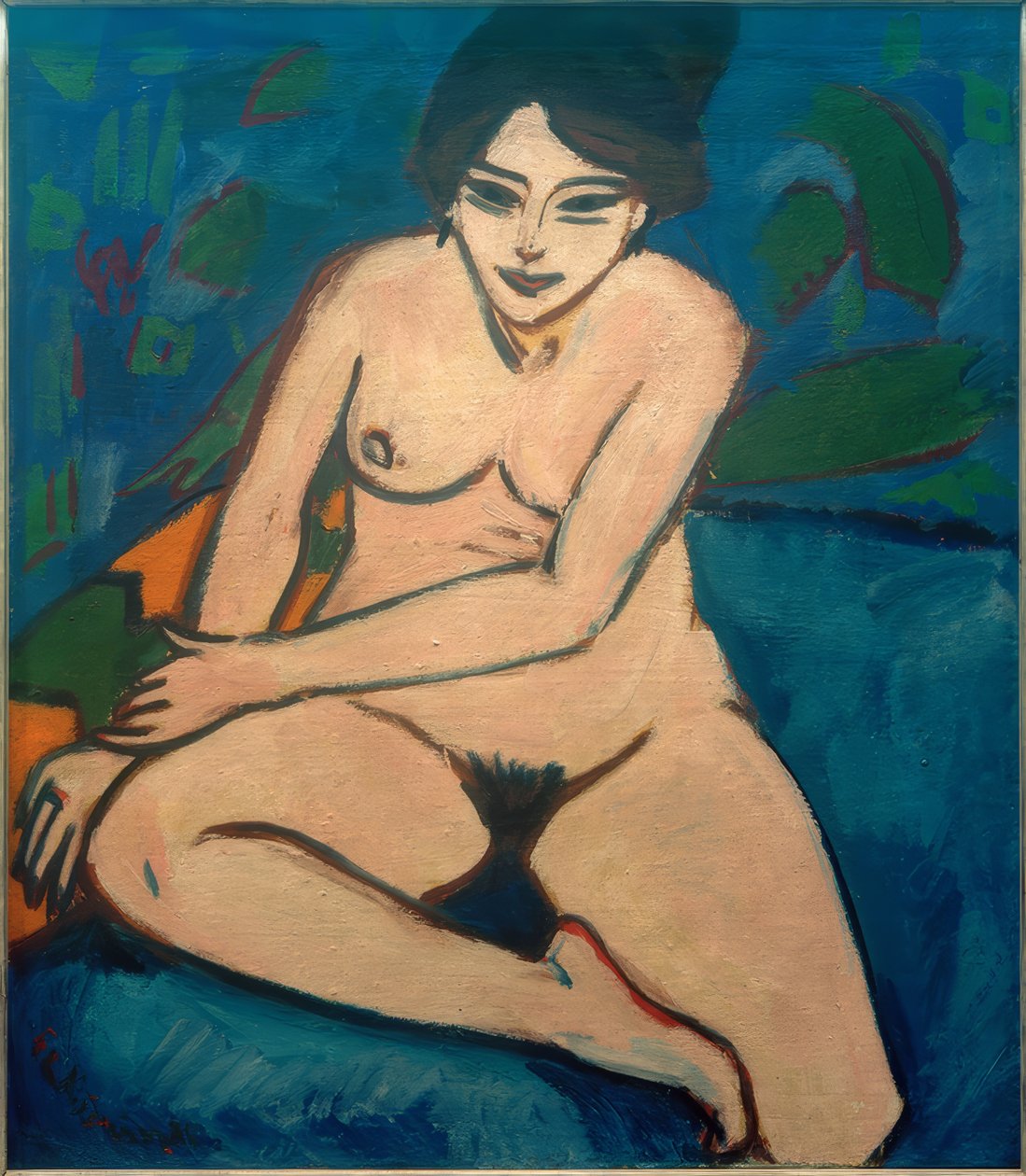 Nøgen på blå baggrund af Ernst Ludwig Kirchner