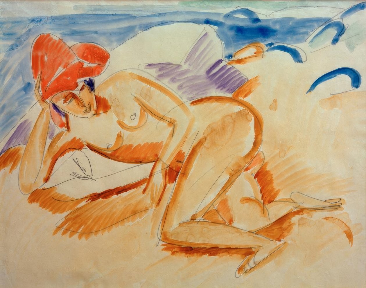 Nøgen med rød hat af Ernst Ludwig Kirchner