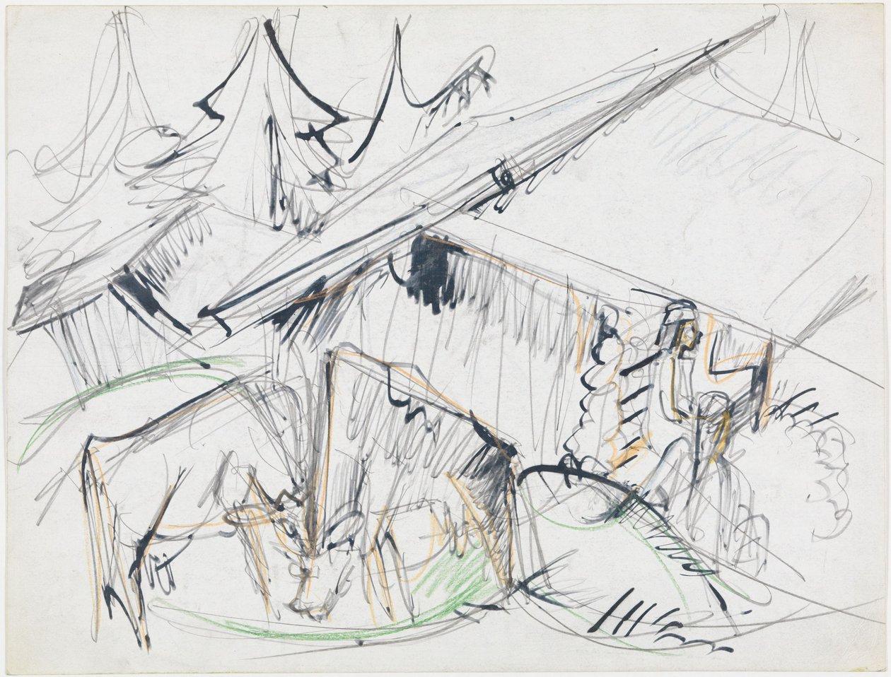 Alpehytte med køer (Stafelalp) af Ernst Ludwig Kirchner