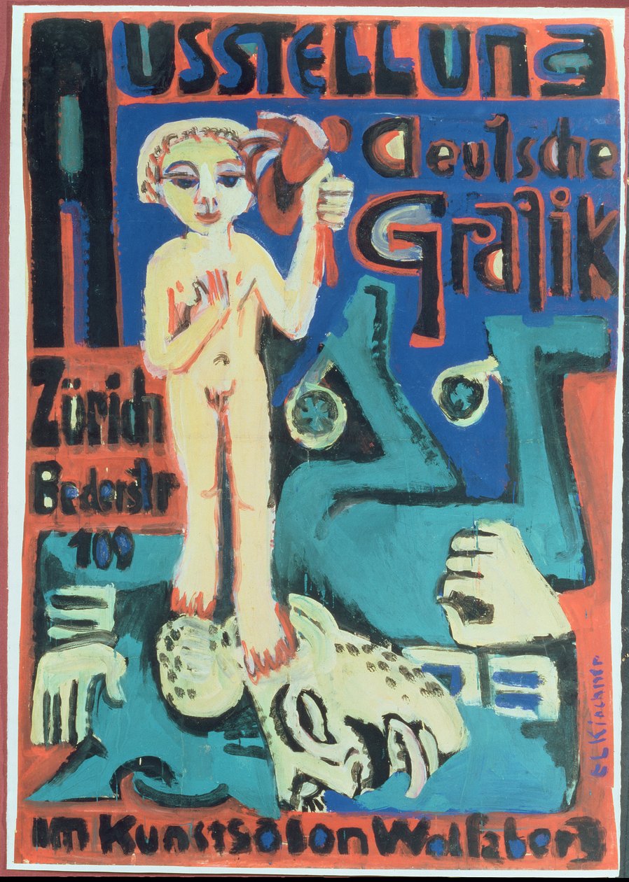 Udstilling, tysk grafik i Kunstsalon Wolfsberg, c.1921 af Ernst Ludwig Kirchner