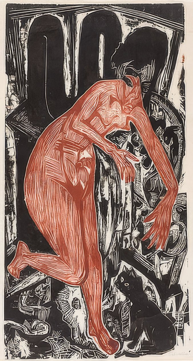 Kvinde bader ved komfuret. 1919 af Ernst Ludwig Kirchner