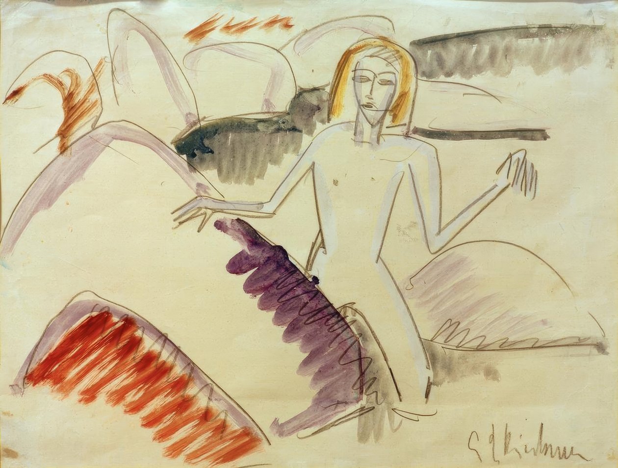 Badende på sten af Ernst Ludwig Kirchner
