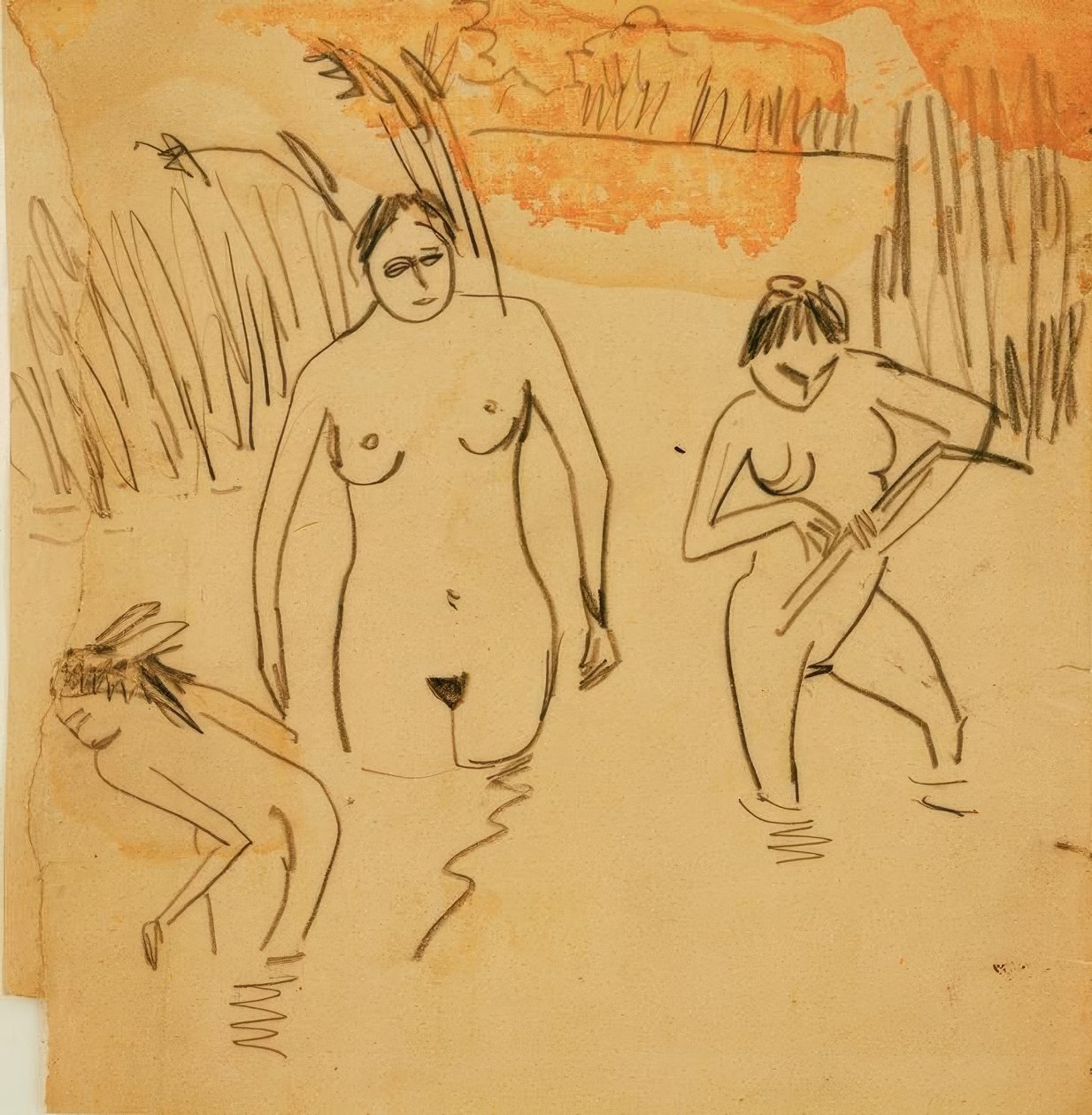 Badende ved Moritzburg -damme (Fränzi til venstre) af Ernst Ludwig Kirchner