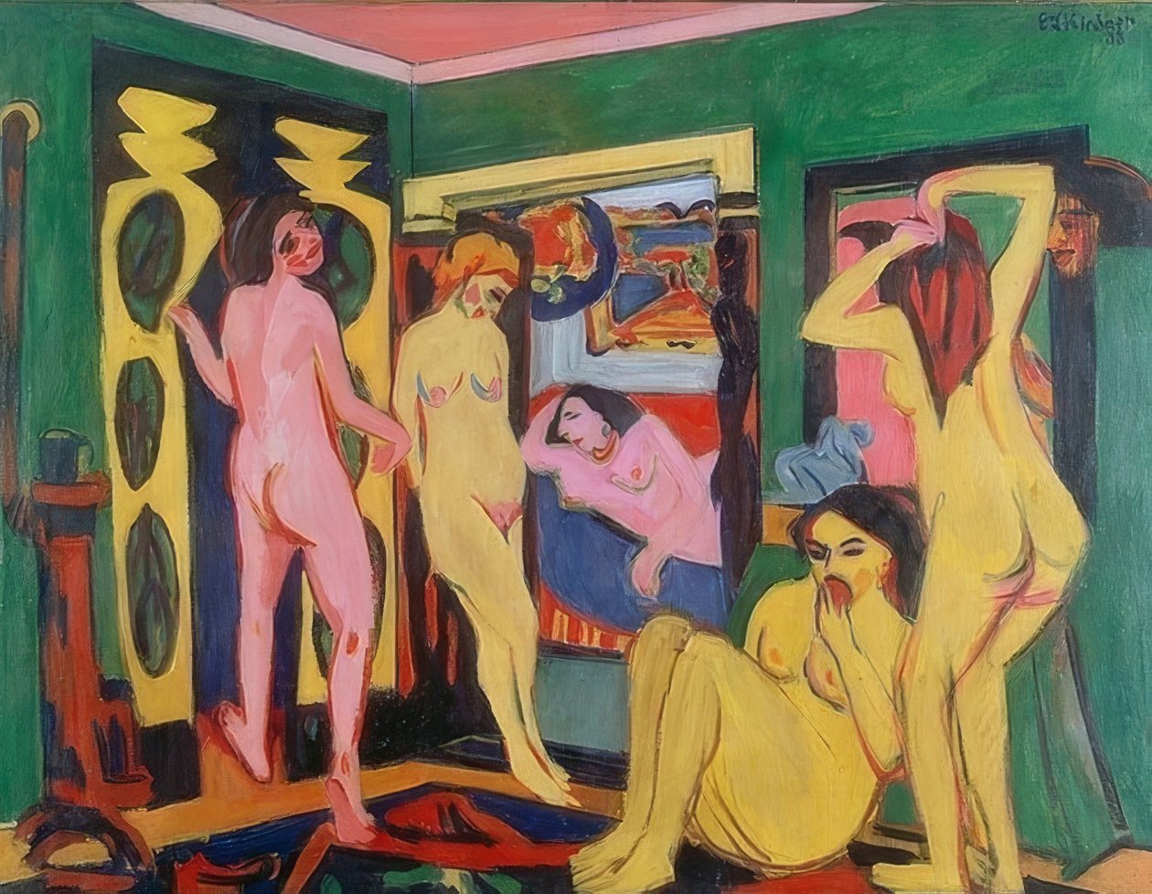 Badende på værelset. 1909/10 - revision efter 1925 af Ernst Ludwig Kirchner