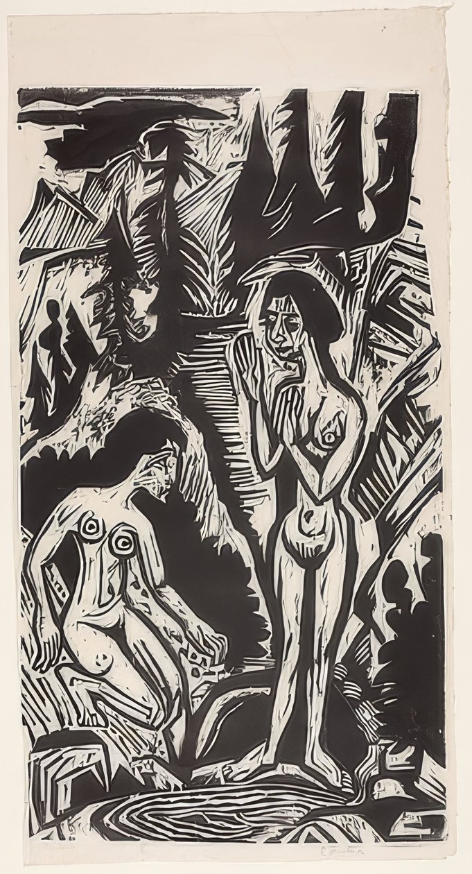 Badende i klipper. 1921 af Ernst Ludwig Kirchner