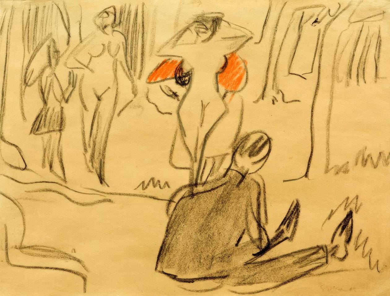 Badende i Moritzburg af Ernst Ludwig Kirchner