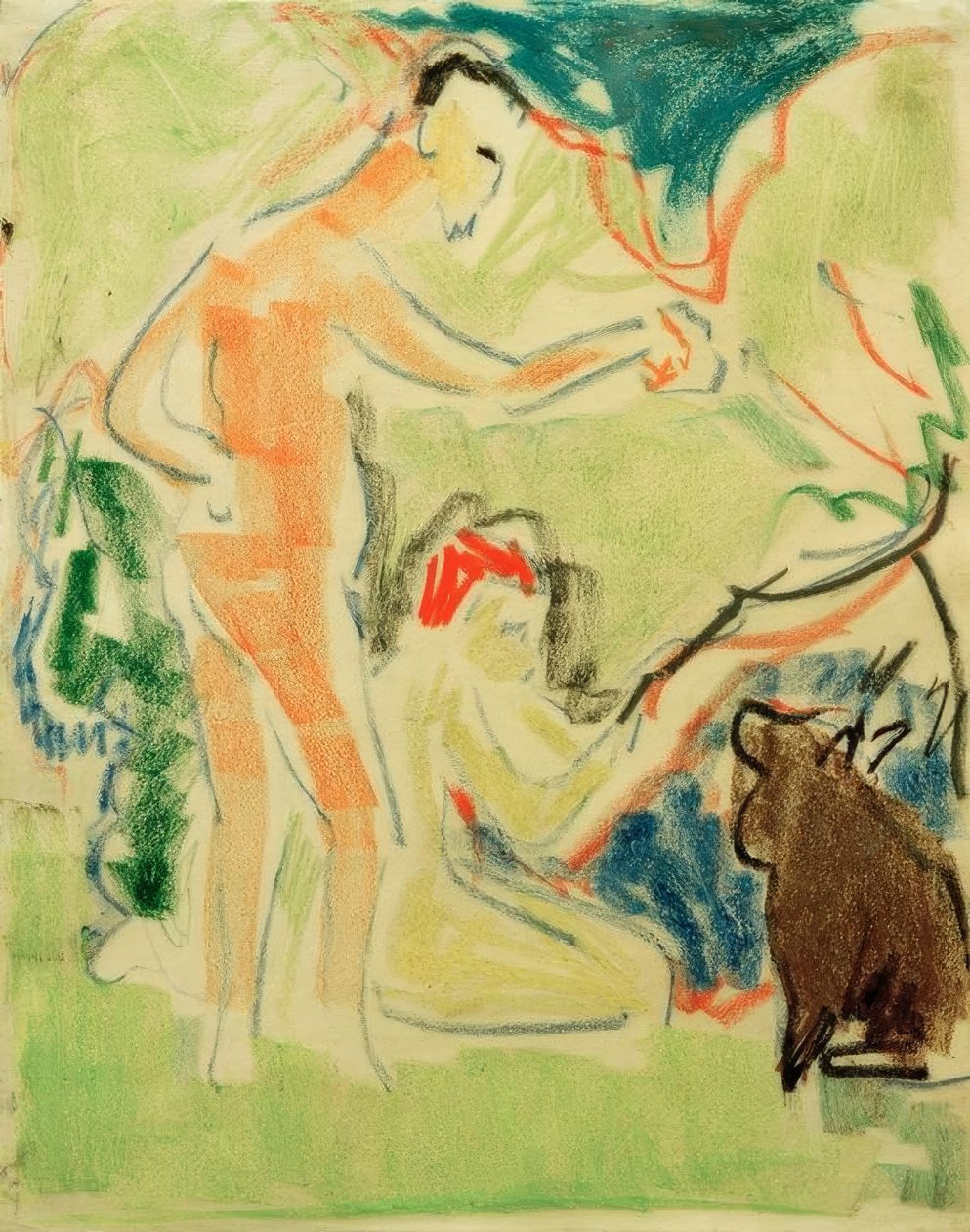Badende med hunde i Moritzburg af Ernst Ludwig Kirchner
