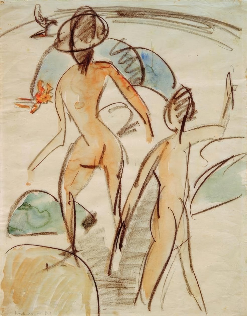 Badende med hatte af Ernst Ludwig Kirchner