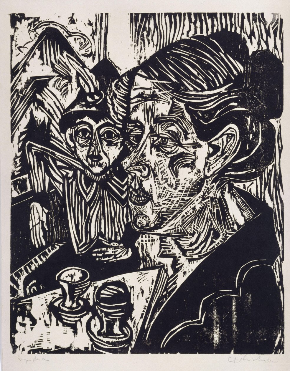 Bondehustru med dreng ved bordet (fru Schmidt med sønnen Martin) af Ernst Ludwig Kirchner