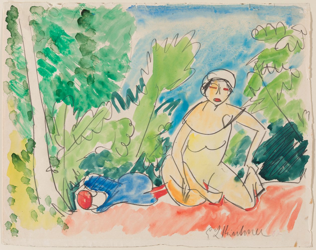 Badende ved søen , ca. 1907 (akvarel over blyant på papir) af Ernst Ludwig Kirchner