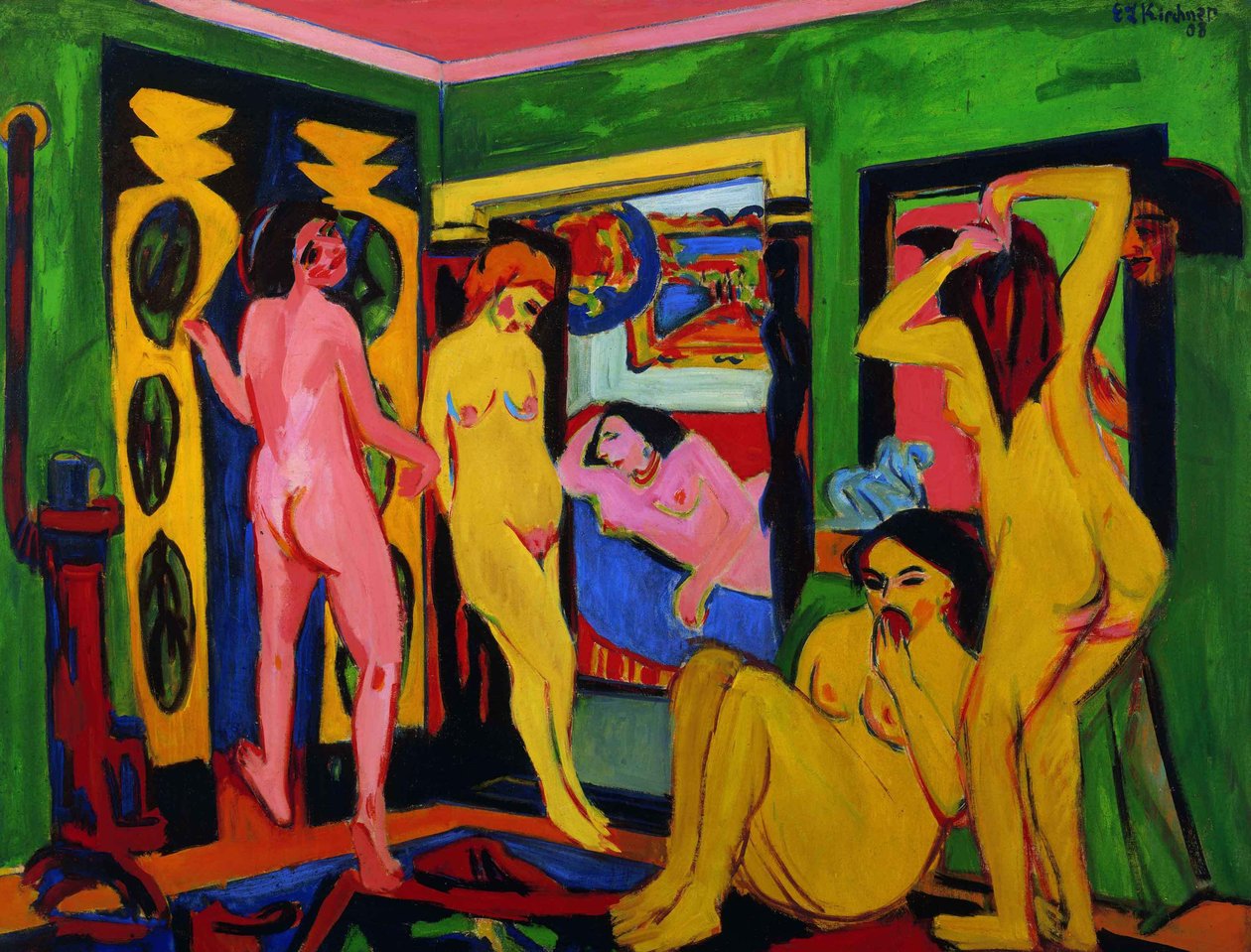 Badende i et værelse, 1909-efter 1926. af Ernst Ludwig Kirchner