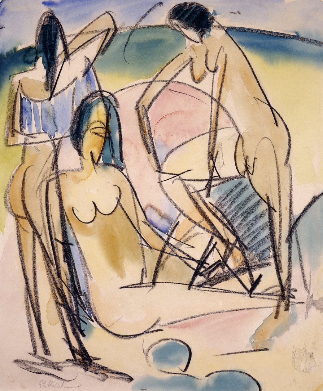 Badende ved kysten, Femern, af Ernst Ludwig Kirchner