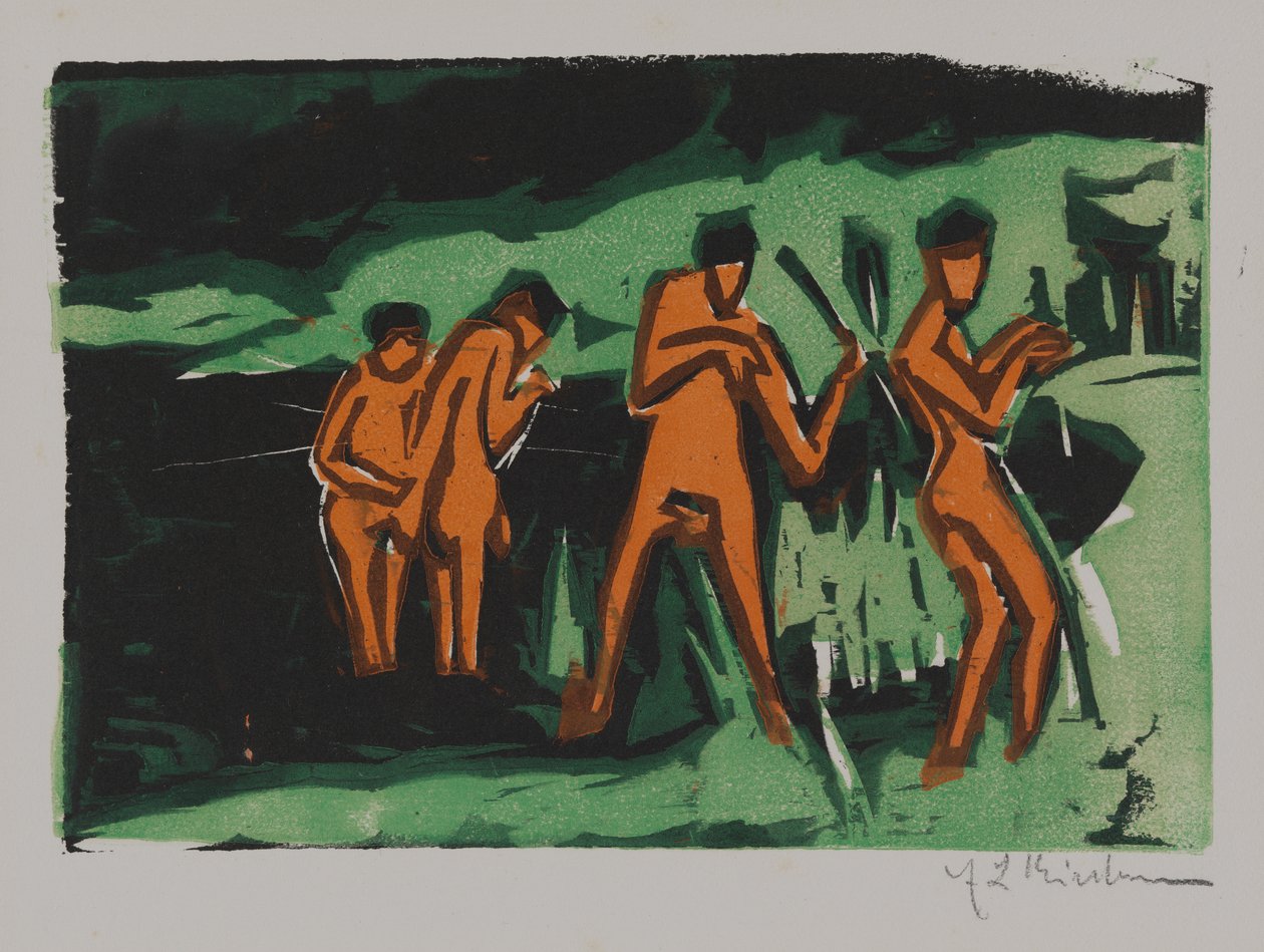 Badende, der kaster siv af Ernst Ludwig Kirchner