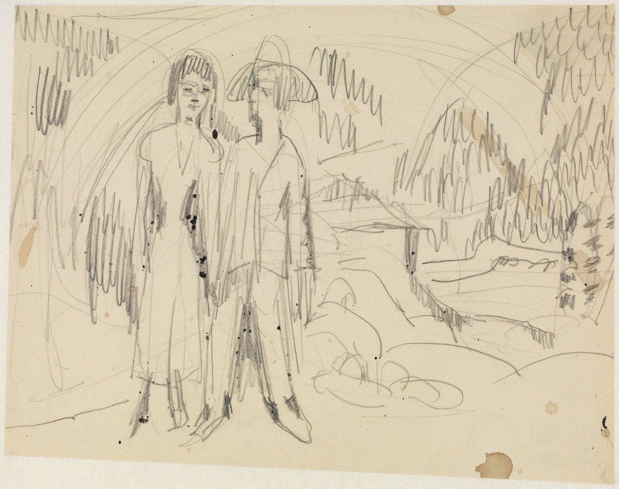 Bondepar foran bjerglandskab af Ernst Ludwig Kirchner