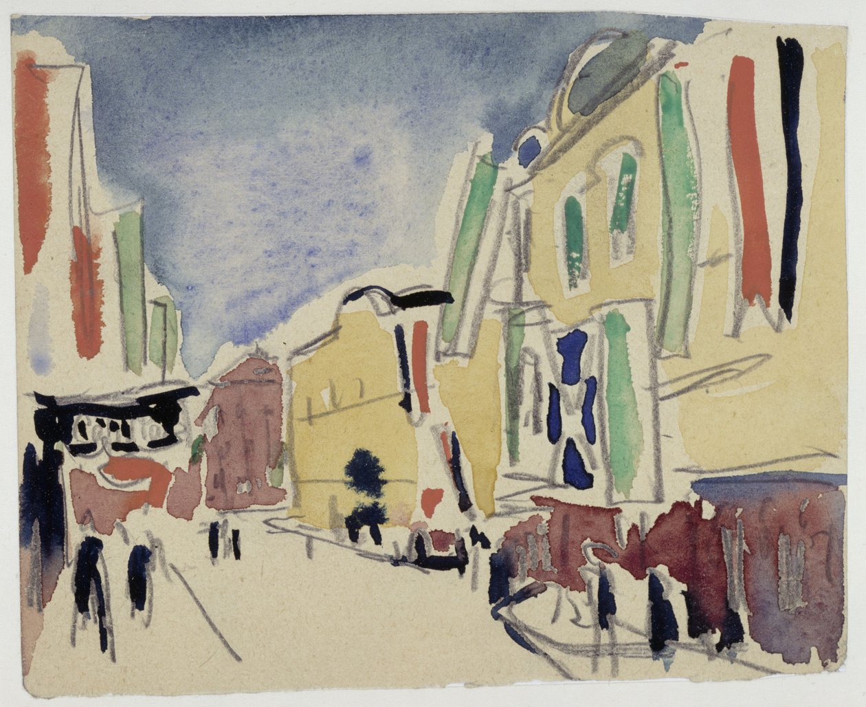 Huse med flag i Schloßstraße i Dresden af Ernst Ludwig Kirchner