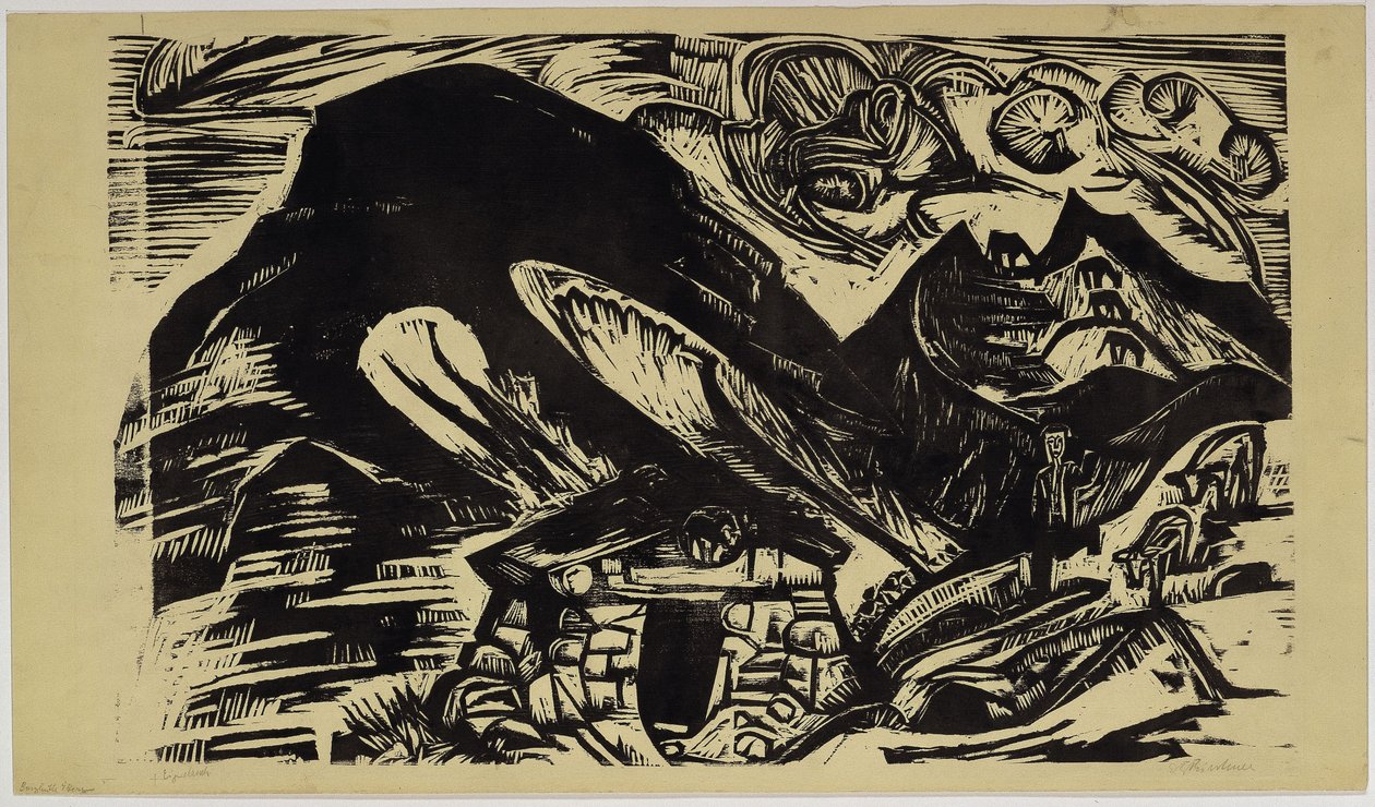 Bjerge med bjerghytte af Ernst Ludwig Kirchner