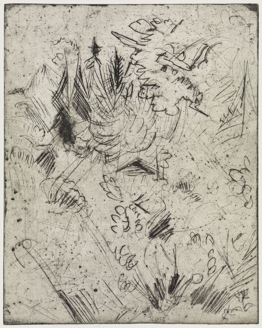 Bjergskråning med hytter og graner / Nøgen pige med unge katte af Ernst Ludwig Kirchner