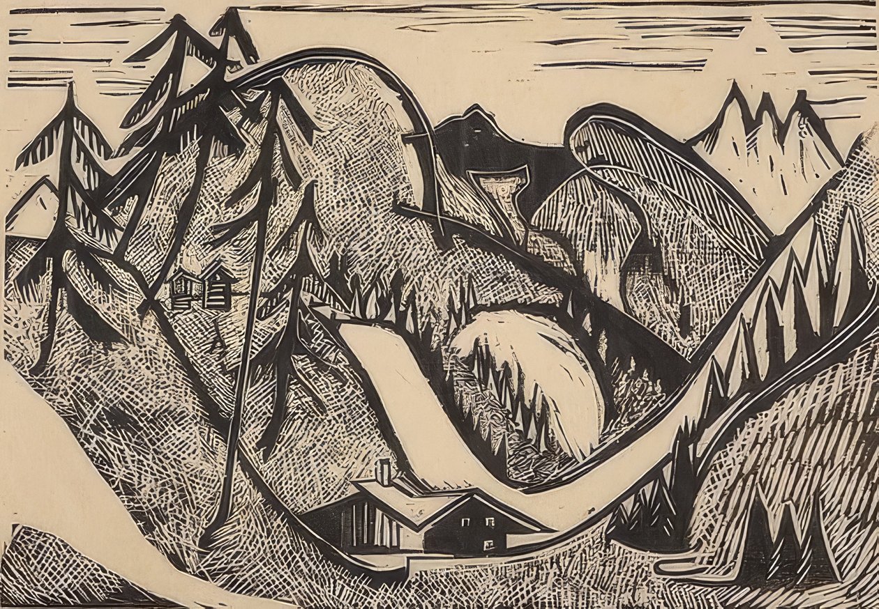 Bjerglandskab nær Glarus. 1933 af Ernst Ludwig Kirchner