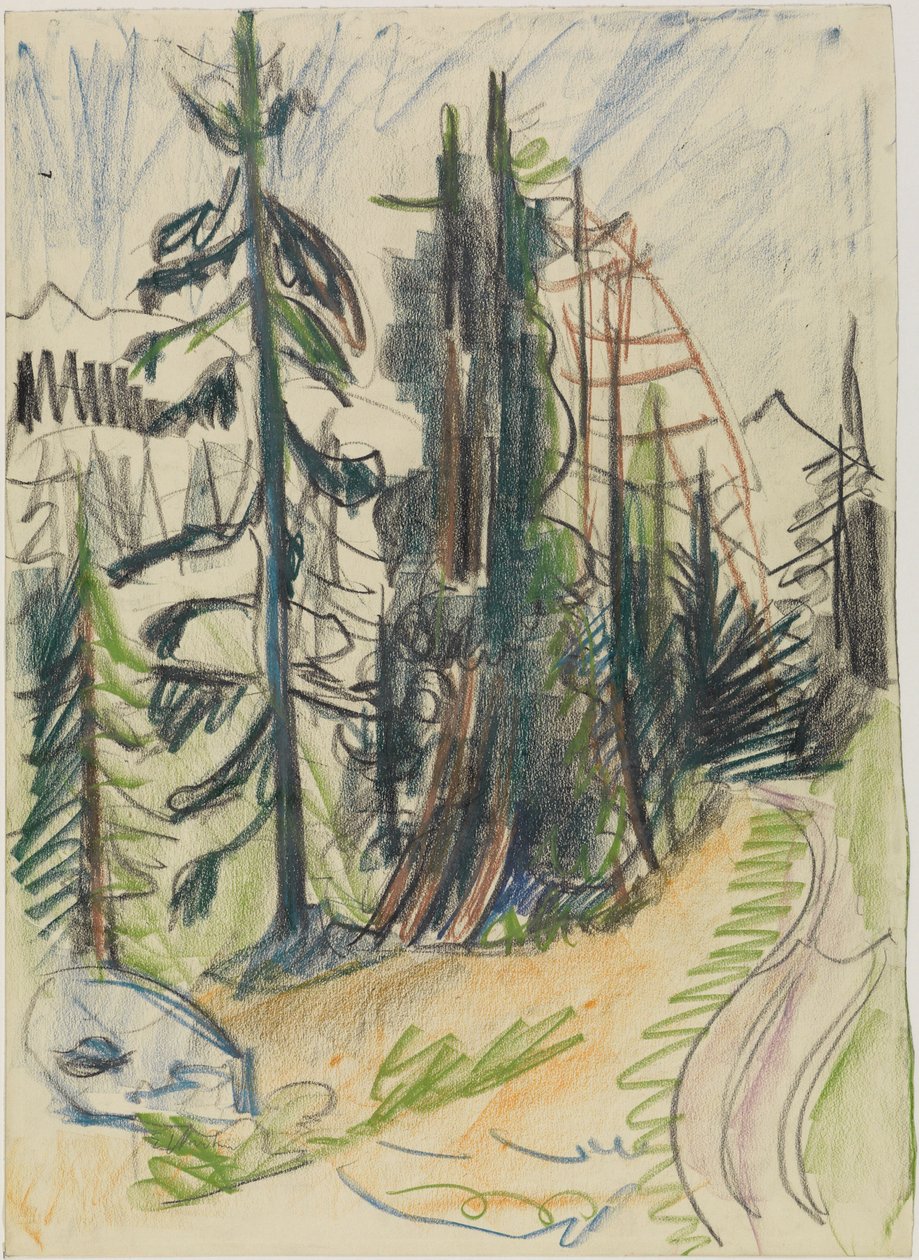 Bjerggraner og vej af Ernst Ludwig Kirchner
