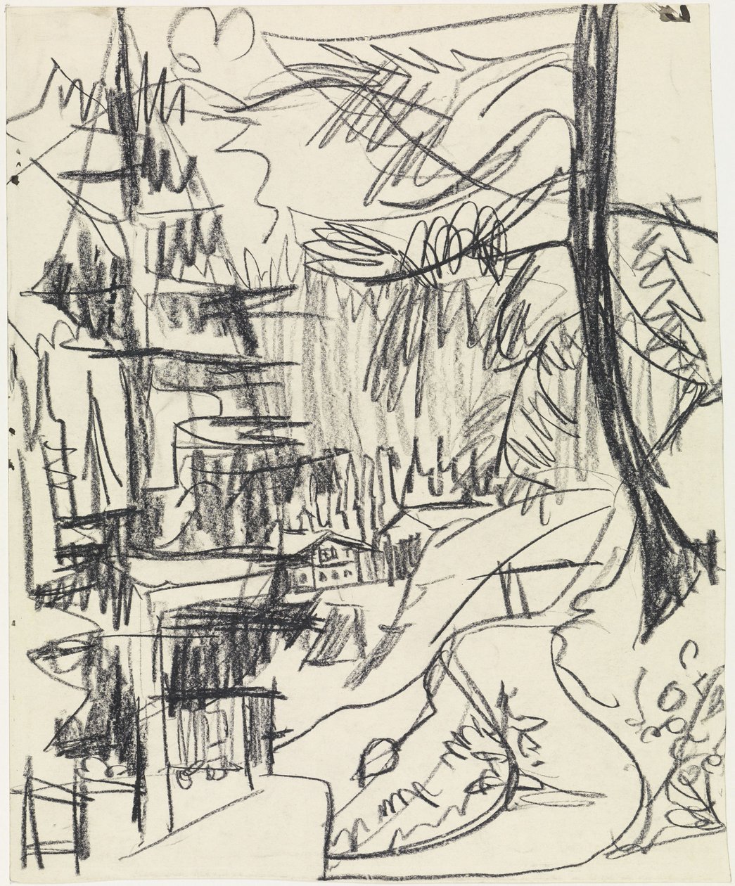Bjergskov og hytter af Ernst Ludwig Kirchner