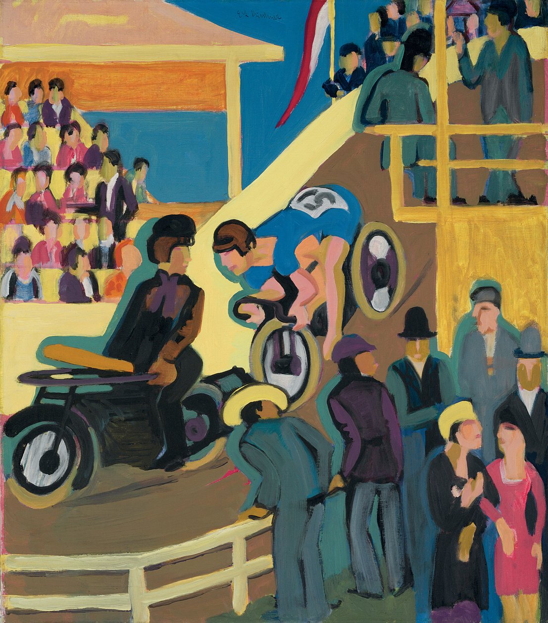 Cykelløb med motorstafet; Cykelløb med motoriserede titler, 1927-1928 af Ernst Ludwig Kirchner