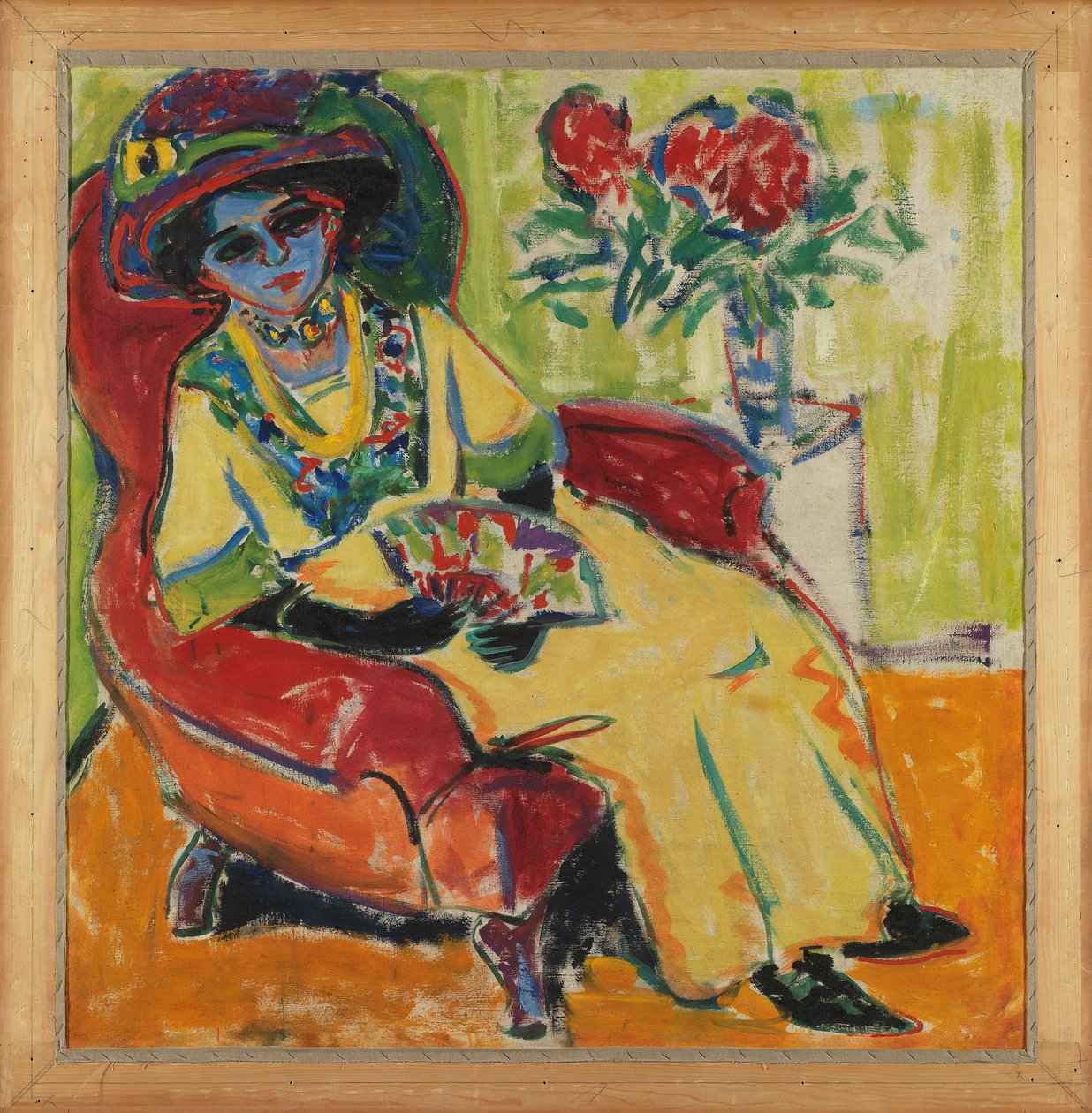 Portræt af Dodo (Siddende dame) Bagside: Maskebal (Masker på gaden) af Ernst Ludwig Kirchner