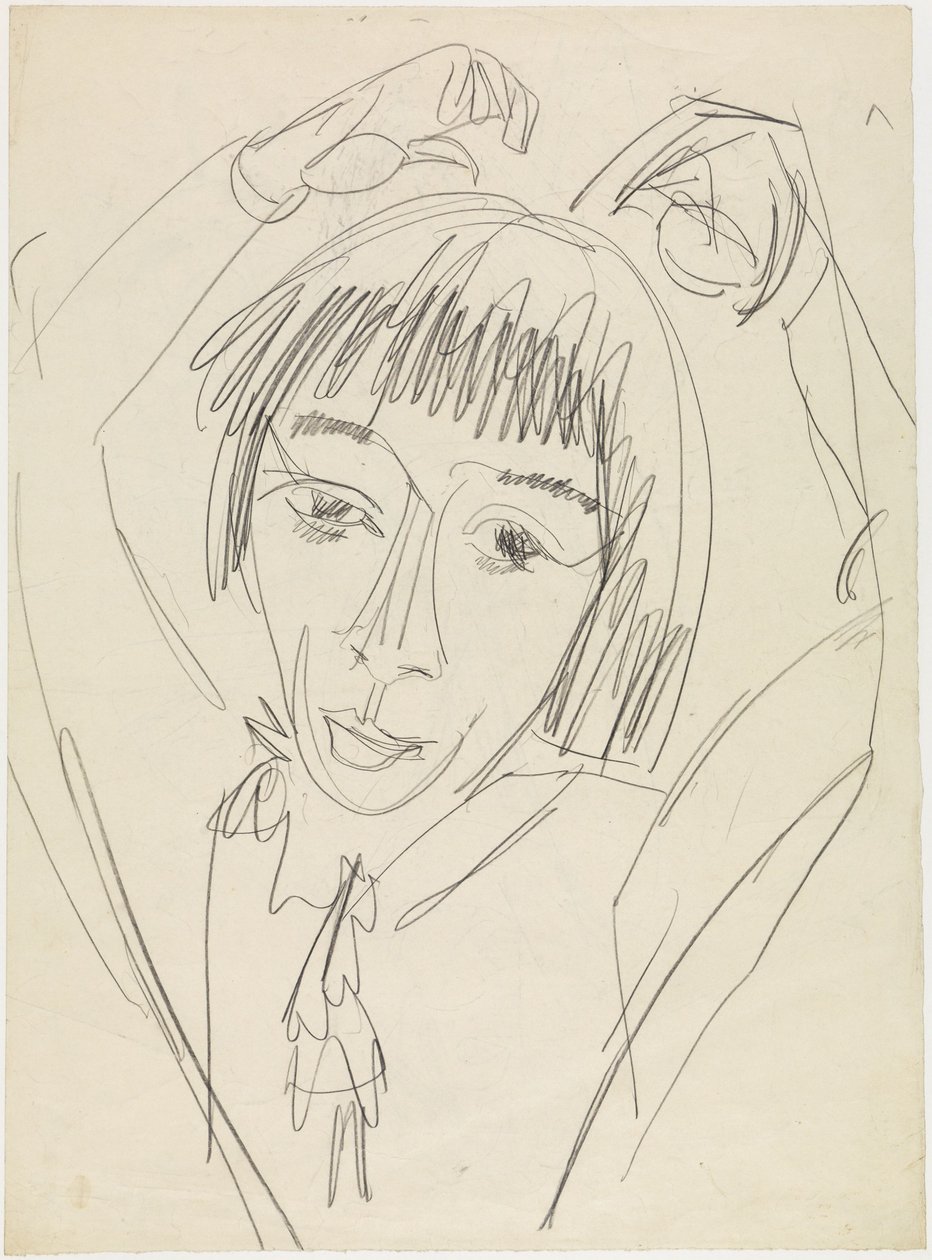 Brystbillede af Gerda med løftede arme af Ernst Ludwig Kirchner