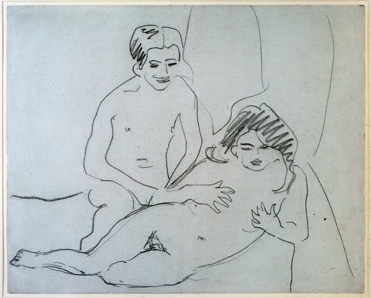 Par Et nøgent par liggende på en seng - Tegning af Ernst Ludwig Kirchner (1880-1938) New York, Museum of Modern Art af Ernst Ludwig Kirchner