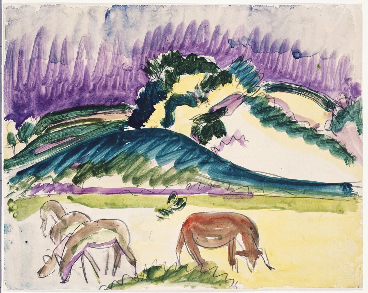 Køer på græsmarken ved klitterne, 1913 af Ernst Ludwig Kirchner