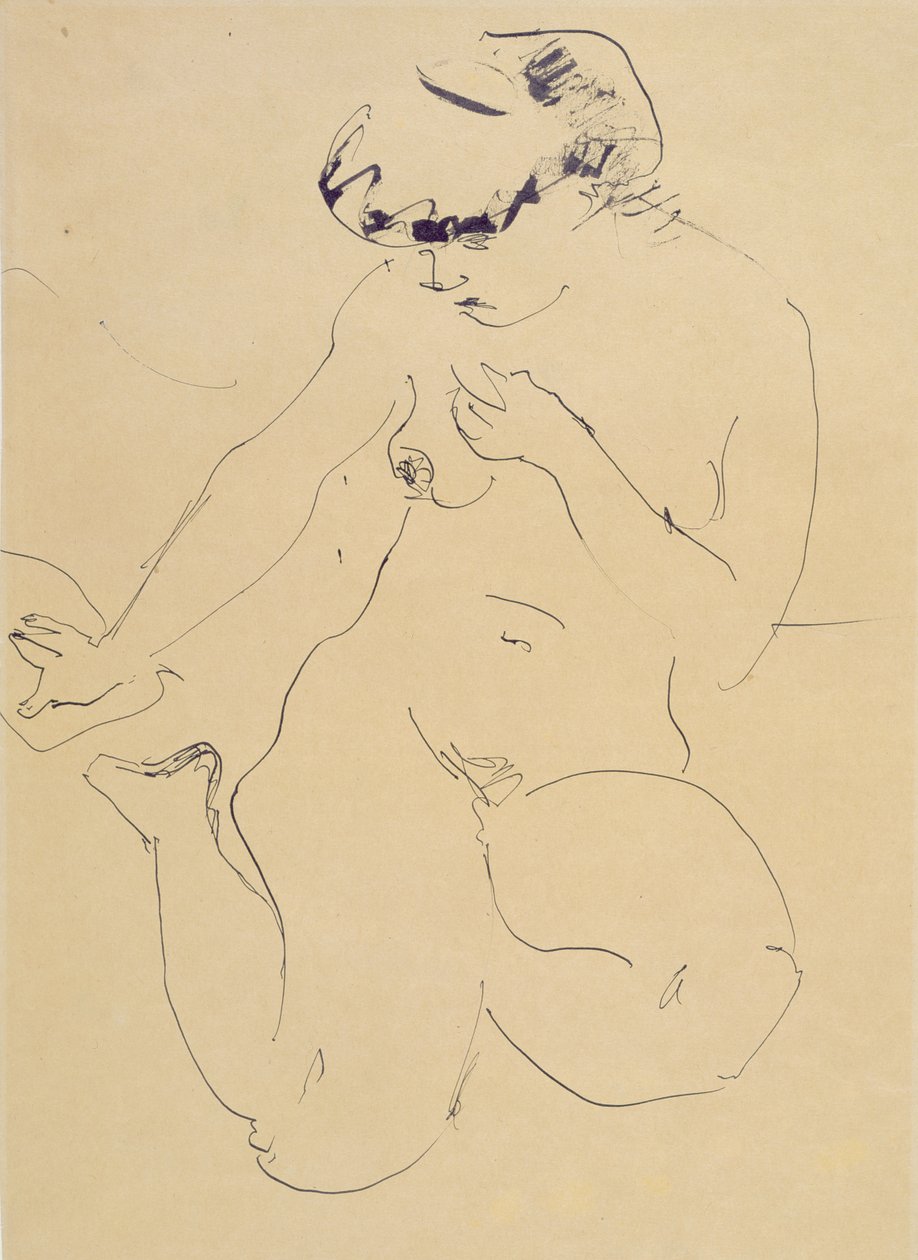 Krogende nøgen (pen og pensel på papir) af Ernst Ludwig Kirchner