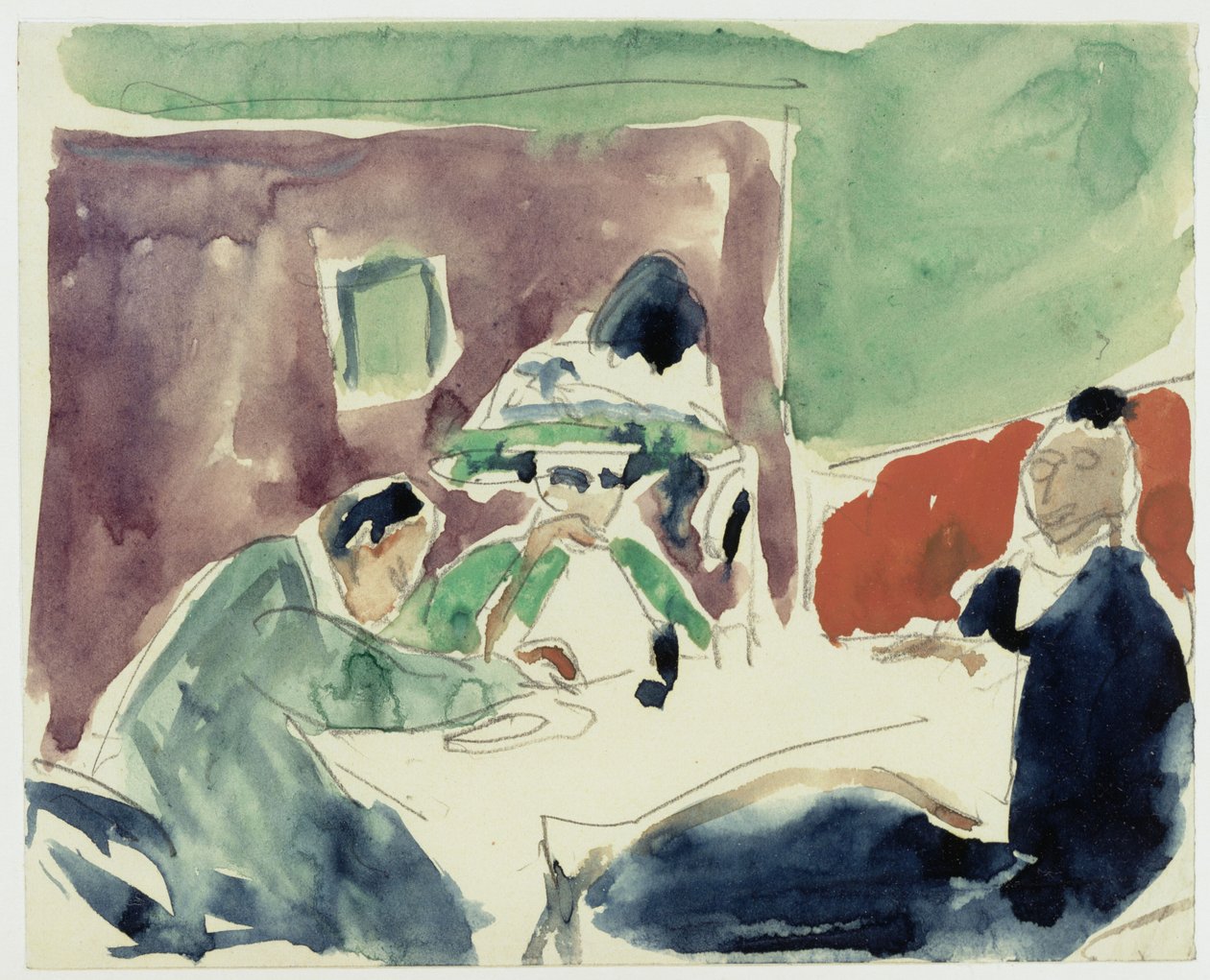 Dame (Dodo?) og to mænd ved et bord på caféen af Ernst Ludwig Kirchner