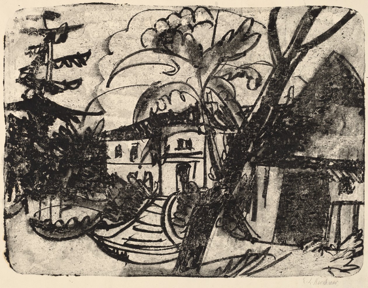 Dansk Gård med Herregård af Ernst Ludwig Kirchner