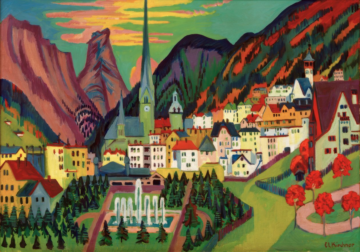 Davos med kirke. Davos om sommeren af Ernst Ludwig Kirchner