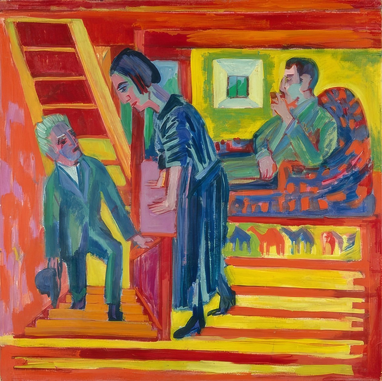 Besøget - par og tilflytter. 1922 af Ernst Ludwig Kirchner