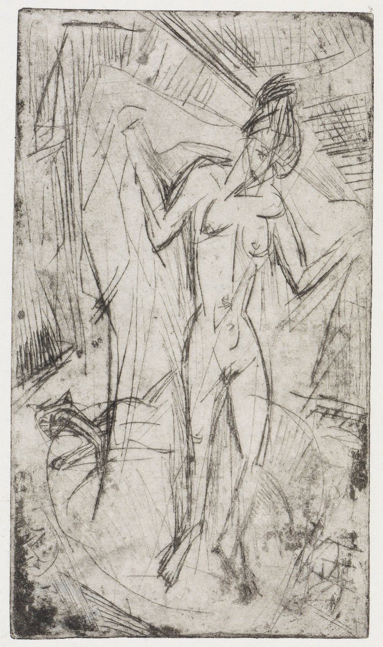 Dansen mellem kvinderne/Badende kvinder med kat af Ernst Ludwig Kirchner