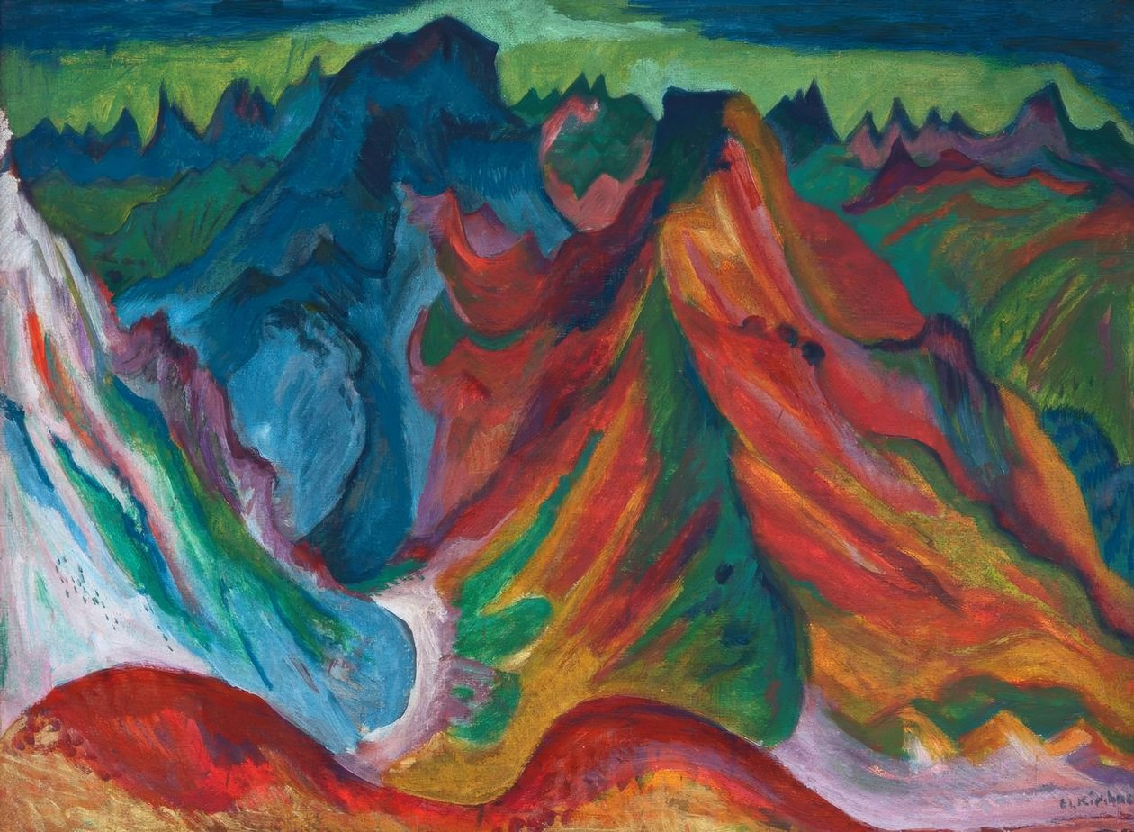 Bjergene Weissfluh og Schafgrind af Ernst Ludwig Kirchner