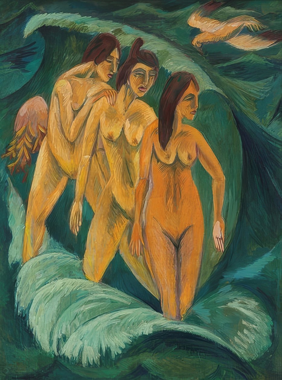 De tre badende. 1913 af Ernst Ludwig Kirchner