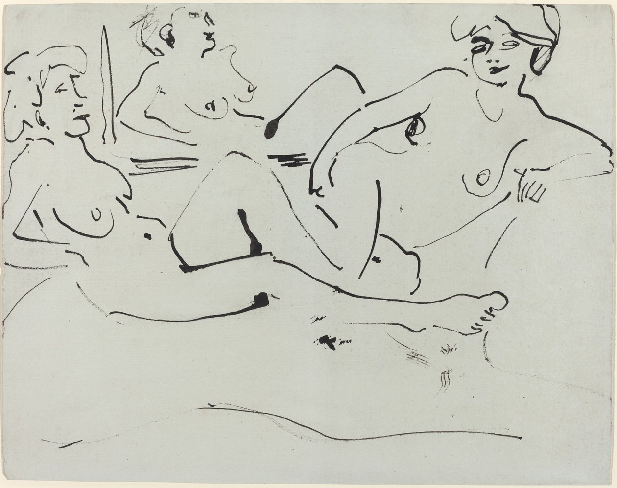 Dodo og en ældre kvinde, der læner sig tilbage foran et spejl af Ernst Ludwig Kirchner