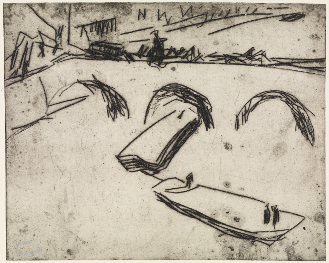 Tre kunstnere, der arbejder på ringene/Broen ved Kronprinzenufer, Berlin af Ernst Ludwig Kirchner