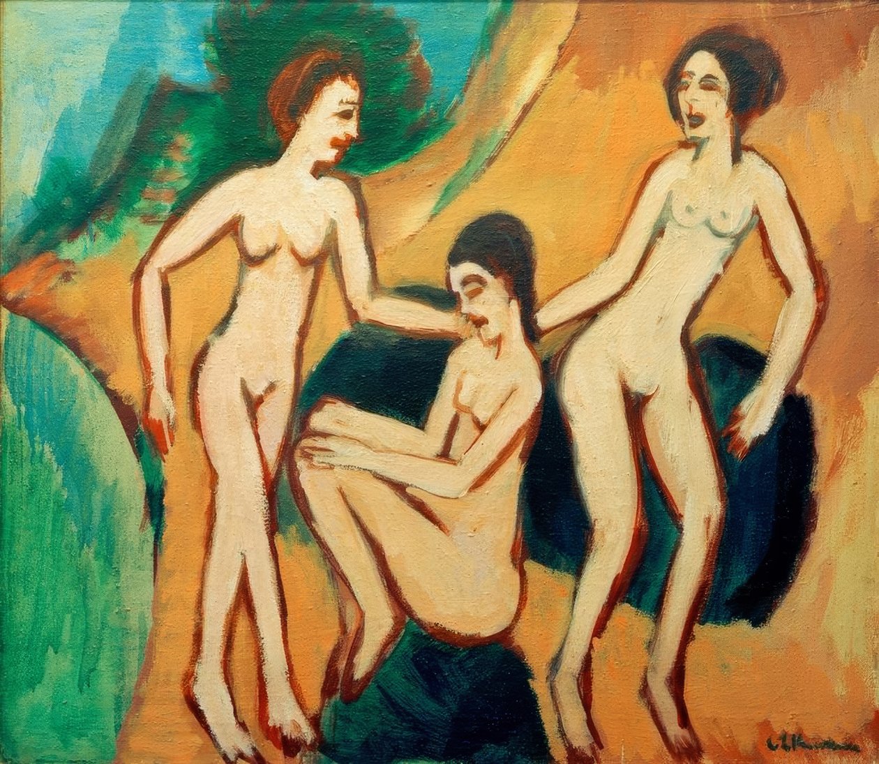 Tre badegæster på stranden af Ernst Ludwig Kirchner