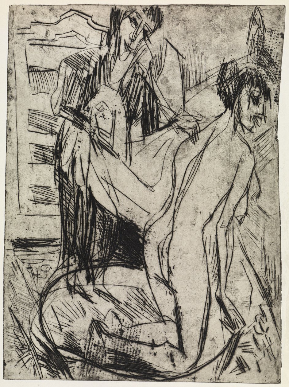 Tre figurer/En kvinde tørrer en badende af af Ernst Ludwig Kirchner