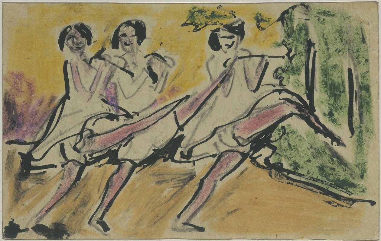 Drei Tänzerinnen (Postkarte an Otto und Maschka Mueller) af Ernst Ludwig Kirchner