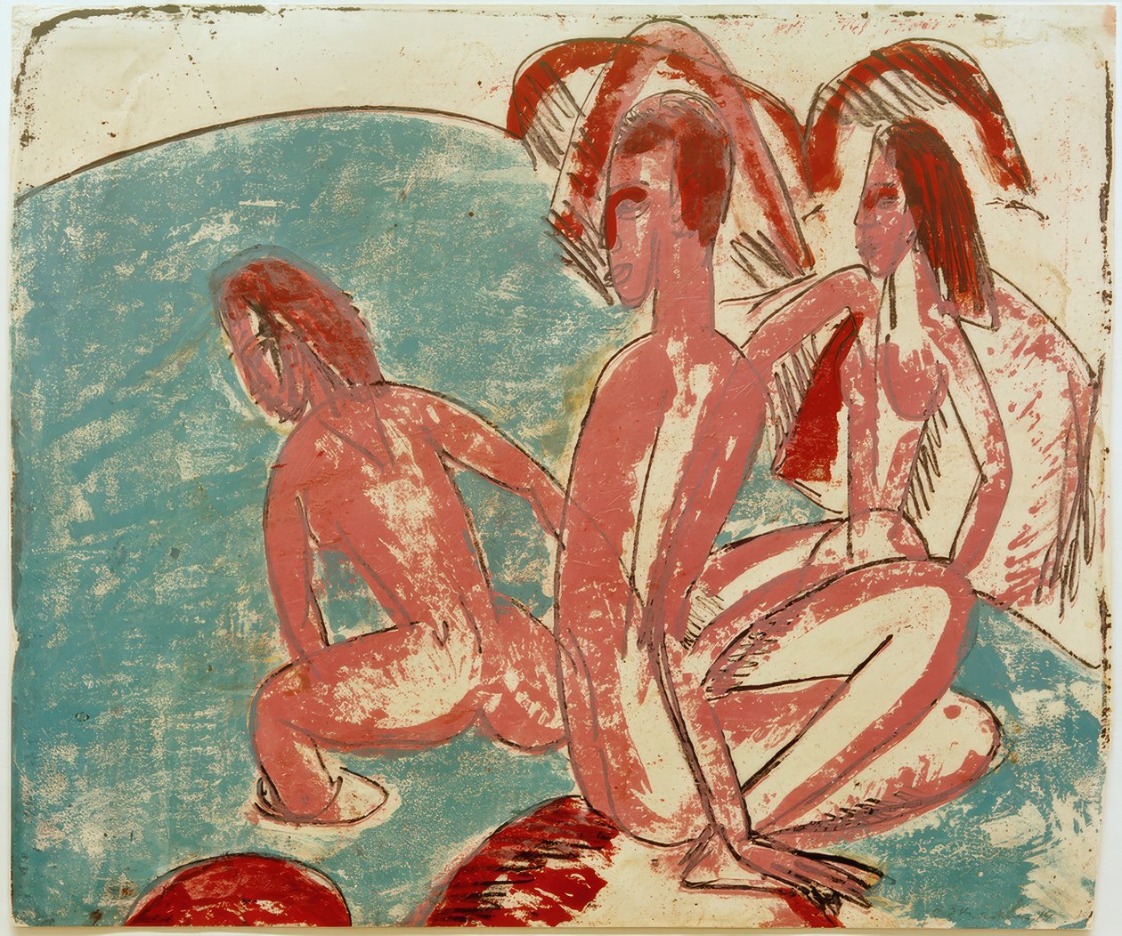 E.L. Kirchner, tre badende på sten af Ernst Ludwig Kirchner