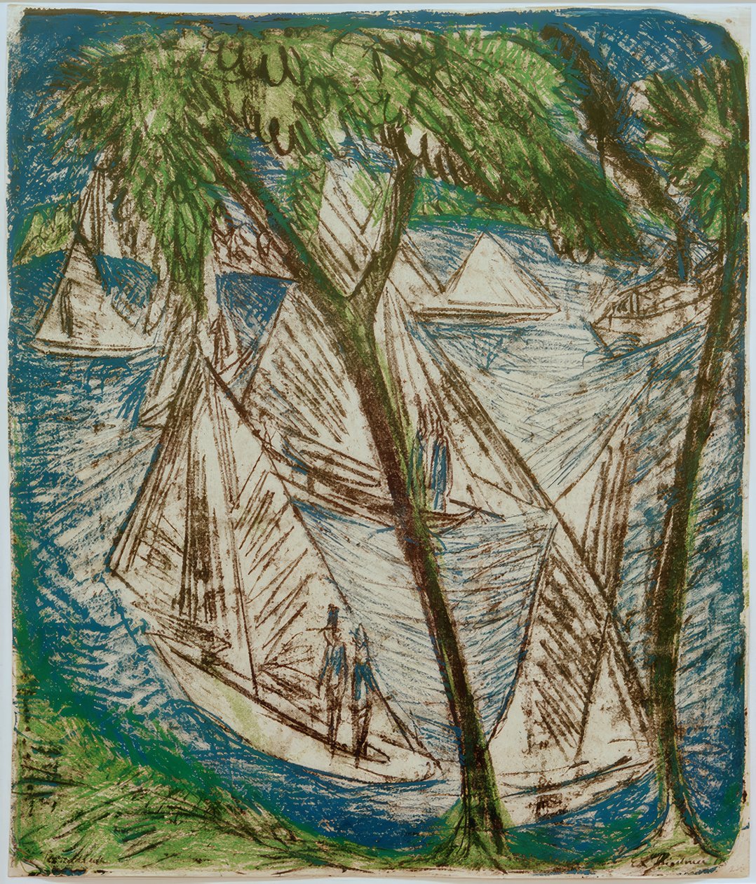 E.L. Kirchner, sejlbåde nær Grünau af Ernst Ludwig Kirchner