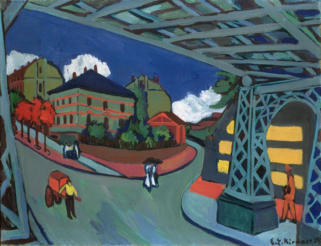 Löbtauer Strasse jernbaneunderføring i Dresden af Ernst Ludwig Kirchner